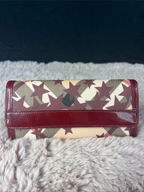 Burberry Supernova Check Stars Continental Wallet Burgundy Patent Leather | COA